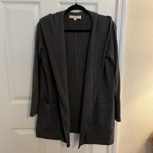 Loft women’s dark grey thick hooded open cardigan sweater with pockets